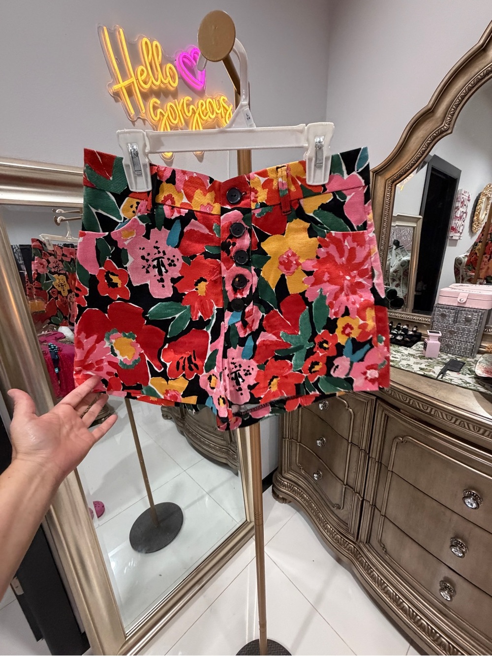 Zara High-Waist Floral Button-Front Shorts - Red Pink Yellow Green